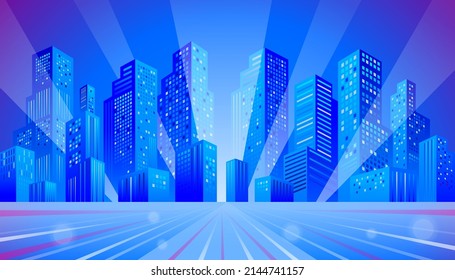 City Skyline, Future or Technology Concept Background, Gradient Colors with Spotlight, Radial Light