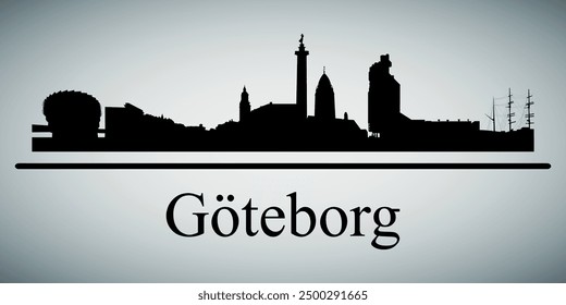 The city skyline. Goteborg. Silhouettes of buildings. Vector on a gray background