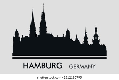 The city skyline. Hambyrg. Germany. Silhouettes of buildings. Vector on a gray background