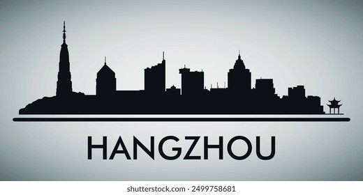 The city skyline. Hangzhou. Silhouettes of buildings. Vector on a gray background