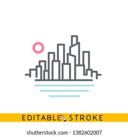 City skyline icon. Easy editable stroke line vector.