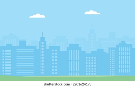 City skyline illustration blue city silhouette