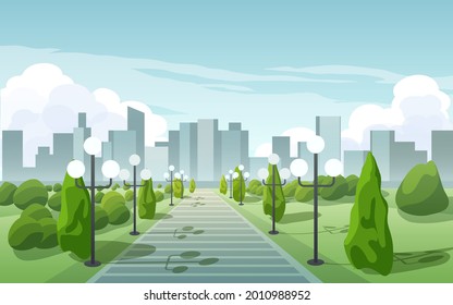 City skyline illustration with public park