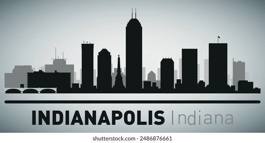 The city skyline. Indianapolis Indiana. Silhouettes of buildings. Vector on a gray background