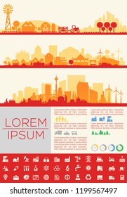 City Skyline Infographic and Statistics Elements Illustration