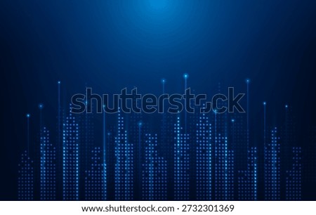 city skyline iot technology dot line modern on blue background. smart city high speed internet and big data. vector illustration fantastic technology.