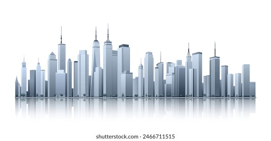 City skyline isolated on white background. Modern city skyscraper, cityscape buildings