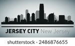 The city skyline. Jersey City. Silhouettes of buildings. Vector on a gray background