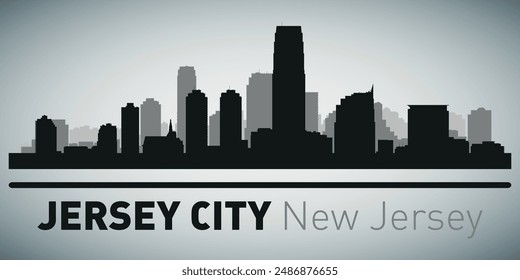 El horizonte de la ciudad. Ciudad de Jersey. Siluetas de edificios. Vector sobre fondo gris