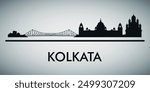 The city skyline. Kolkata. Silhouettes of buildings. Vector on a gray background