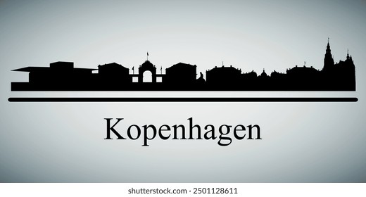 Die Skyline der Stadt Kopenhagen. Silhouetten von Gebäuden. Vektorgrafik auf grauem Hintergrund