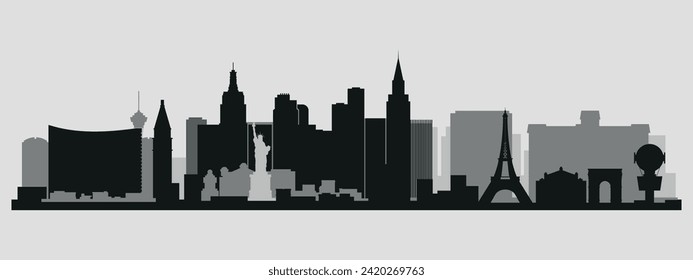 The city skyline. Las Vegas. Silhouettes of buildings. Vector on a gray background