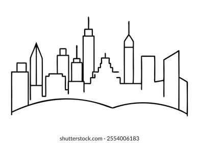 City skyline line art illustration on white background