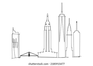 City skyline Line drawing. vector illustration modern buildings landmarks for printing or travel destination advertising concept. 