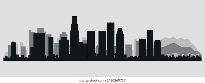 The city skyline. Los Angeles. Silhouettes of buildings. Vector on a gray background