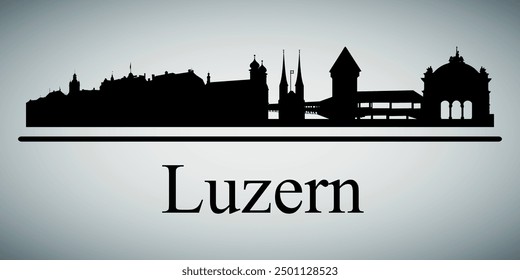 The city skyline. Luzern. Silhouettes of buildings. Vector on a gray background