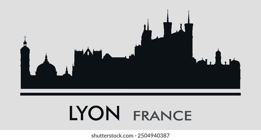  El horizonte de la ciudad. Lyon. Francia. Siluetas de edificios. Vector sobre un fondo gris