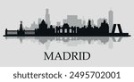 The city skyline. Madrid. Silhouettes of buildings. Vector on a gray background