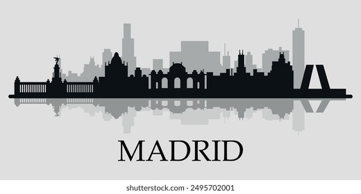 Die Skyline der Stadt Madrid. Silhouetten von Gebäuden. Vektorgrafik auf grauem Hintergrund