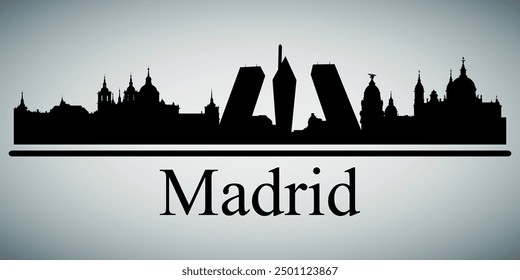 The city skyline. Madrid. Silhouettes of buildings. Vector on a gray background