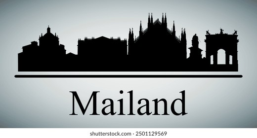 The city skyline. Mailand. Silhouettes of buildings. Vector on a gray background