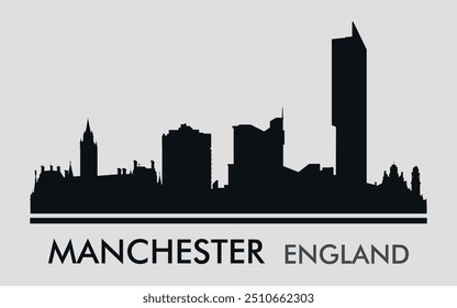  El horizonte de la ciudad. Manchester. Inglaterra. Siluetas de edificios. Vector sobre un fondo gris