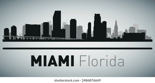 The city skyline. Miami Florida. Silhouettes of buildings. Vector on a gray background