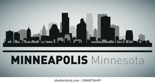 El horizonte de la ciudad. Minneapolis Minnesota. Siluetas de edificios. Vector sobre fondo gris