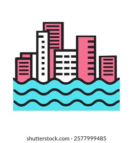 City skyline with modern buildings near water