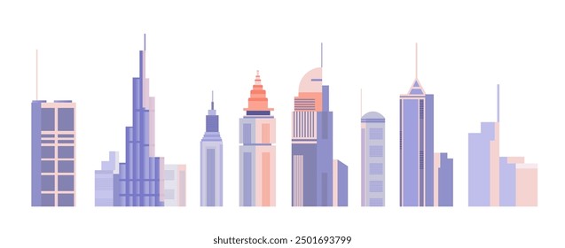 City skyline modern skyscrapers illustration urban landscape buildings architecture design elements colorful flat style