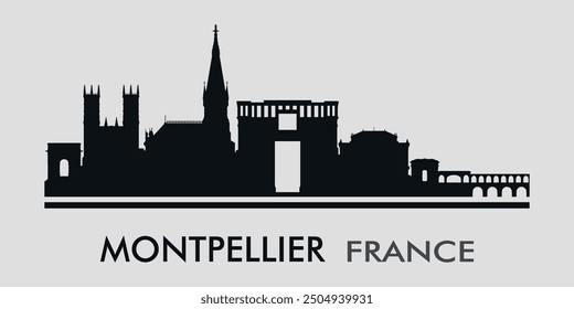 The city skyline. Montpellier. France. Silhouettes of buildings. Vector on a gray background