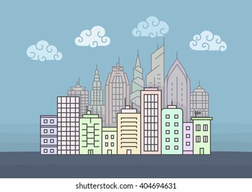 City skyline at morning. Town buildings vector illustration