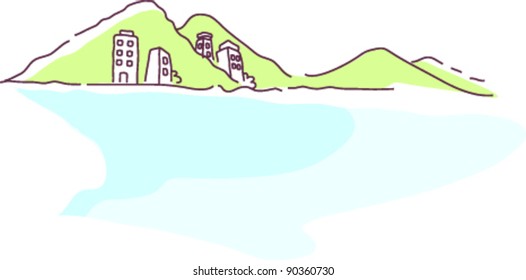 City skyline and mountain