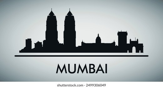 The city skyline. Mumbai. Silhouettes of buildings. Vector on a gray background