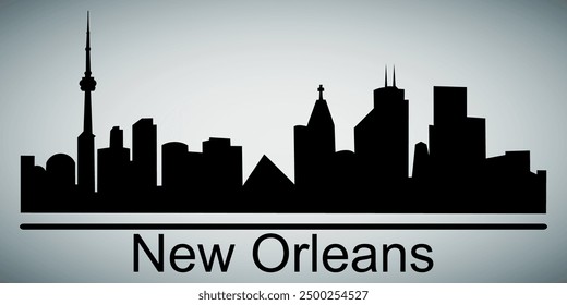 The city skyline. New Orleans. Silhouettes of buildings. Vector on a gray background