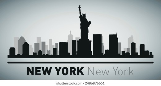 The city skyline. New York. Silhouettes of buildings. Vector on a gray background