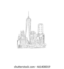 city skyline, New York, sketch design, vector illustration