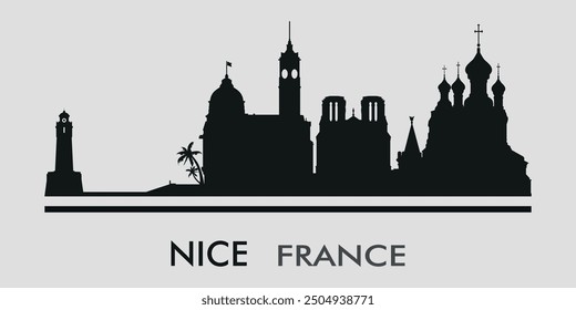 The city skyline. Nice. France. Silhouettes of buildings. Vector on a gray background
