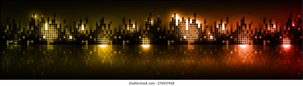 City skyline at night with reflection in water. dark orange background. vector