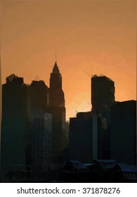 city skyline on a vector geometric illustration