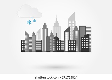 City Skyline On Winter Day