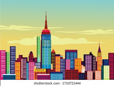 City Skyline On Wpap Pop Art Style For Background And Illustration
