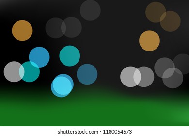 City skyline with orange, red and grey lamp bokeh landscape with green grass