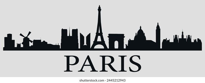 The city skyline. Paris. Silhouettes of buildings. Vector on a gray background	