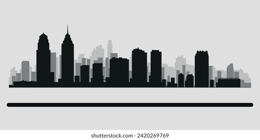 City skyline. Philadelphia. Silhouettes of buildings. Vector on a gray background