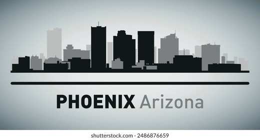 The city skyline. Phoenix Arizona. Silhouettes of buildings. Vector on a gray background