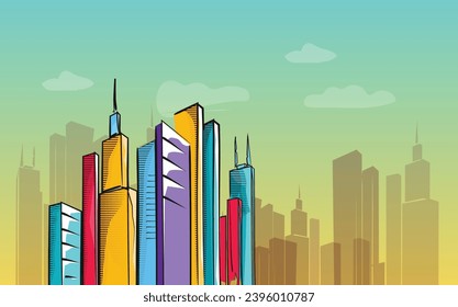 City skyline in pop art style for background illustration and image