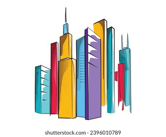 City skyline in pop art style for background illustration and image