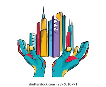 City skyline in pop art style for background illustration and image