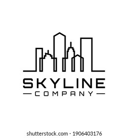 City Skyline for Real Estate Building Continuous Line Logo Design Vector 